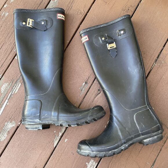Hunter Shoes - Hunter Original Tall Waterproof Rain Boot, Black Rubber, Womens Size 7‎ US *READ
